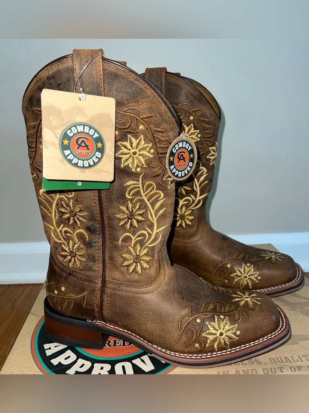 Laredo Cowboy Boots Secret Garden Leather Brown Women New